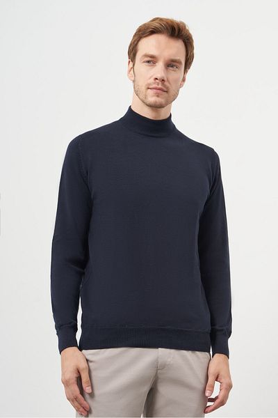 Morven Ανδρικό πλεκτό με μισό ζιβάγκο Navy Blue Basic Dynamic Fit Relaxed Cut