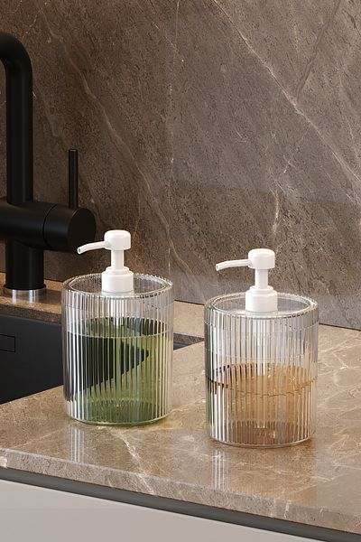Pufwin Home Διπλό XL Μεγάλο Μέγεθος 700ml Σετ διανομέα υγρού σαπουνιού πάγκου Σαμπουάν απορρυπαντικού Διαφανές