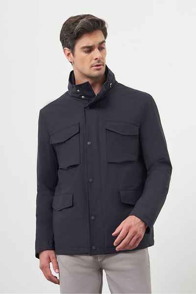 Morven Ανδρικό παλτό με καπιτονέ Navy Blue Polyamide Snap Fastener