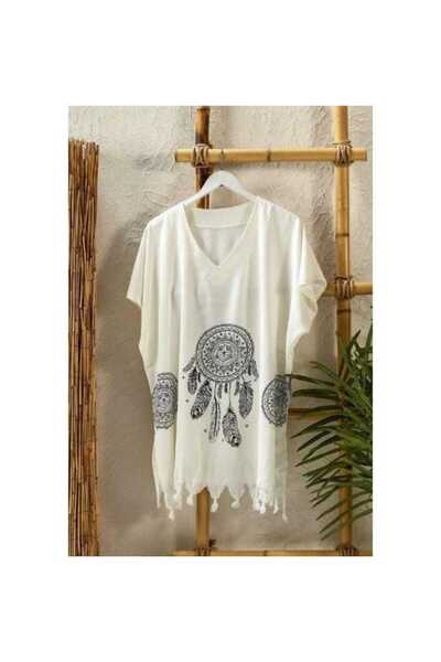 KIZILELMADA Women's Patterned Summer Beach Dress – Cotton Viscose, Relaxed Fit (S-M)