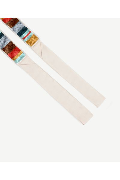 Yargıcı Rectangular Striped Bead Embroidery Linen Waist Belt