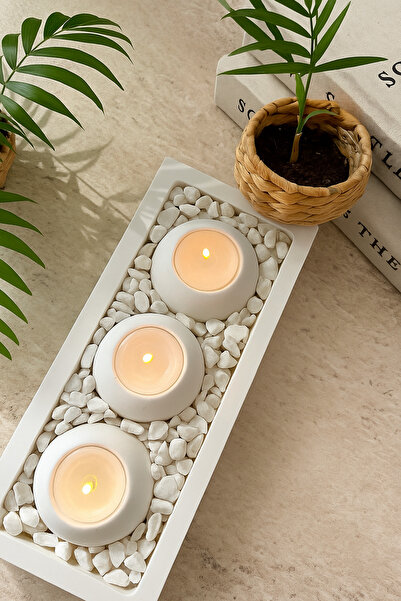 Mandalin Art Studio طقم حامل شموع خرساني مزخرف مكون من 3 قطع