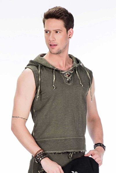 Cipo&Baxx Erkek Haki Kapüşonlu Cepli Sweatshirt Spor Atlet