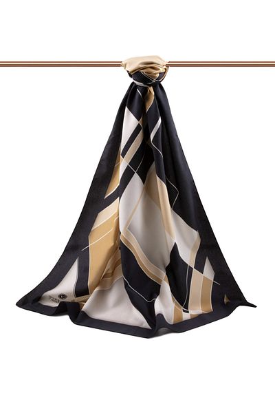 Vissona Πολυτελές Medina Silk Γεωμετρικό Μοτίβο Μαύρο Χρώμα 75x195 Ανθεκτικό Σάλι Moss Crepe Τύπος Ραπτικής Italian Di