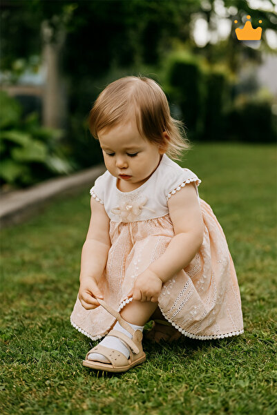 Babydola Nakış Işlemeli Bayramlık Kız Bebek Elbise Somon 13108