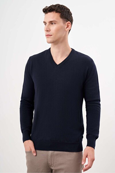 Morven Чоловічий темно-синій базовий V-подібний комір Dynamic Fit Зручний крій Трикотаж