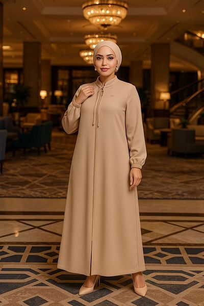 Neva Style Hijab Bej cu buzunare Ferace 20036bej