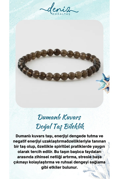 Deniz Doğal Taş Dumanlı Kuvars Doğaltaş Bileklik, Dumanlı Kuvars Doğal Taş Sa...