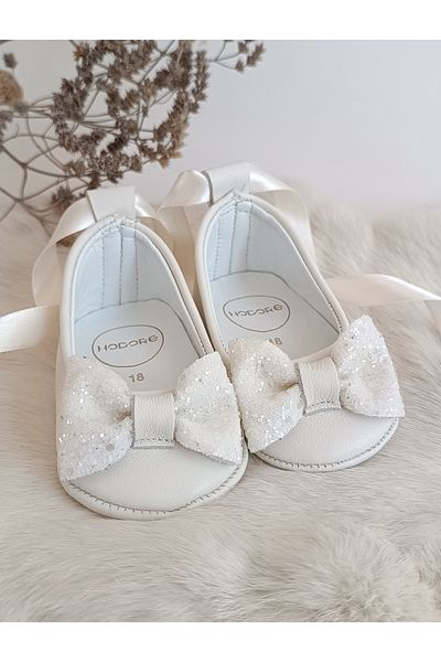 Hodore Perla Cream Stone Genuine Leather Baby Ballerina Shoes