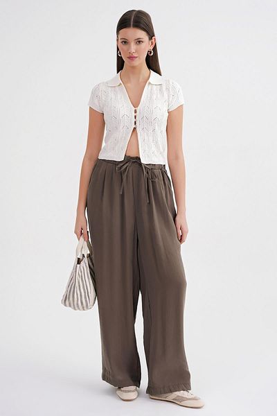 Mixray Women's 4627 Wide Leg Waisted Pleated Palazzo Trousers
