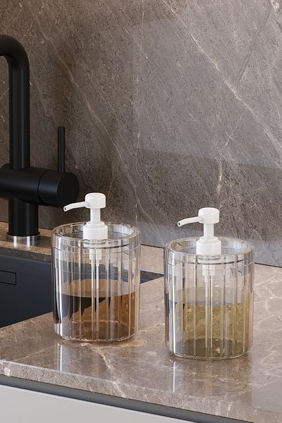 Pufwin Home Διπλό μεγάλο μέγεθος XL 700ml Σετ διανομέα υγρού σαπουνιού πάγκου Σαμπουάν Απορρυπαντικό Διαφανές