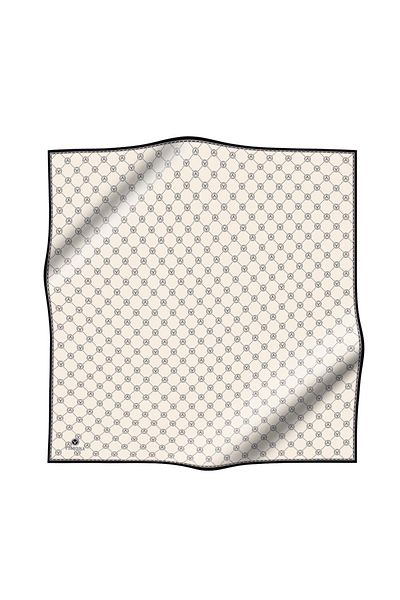 Vissona 100% Twill Silk Monogram Pattern Cream - Μαύρο Χρώμα 90x90 Φουλάρι Σχήμα Φύτευσης: Ράψιμο στο χέρι