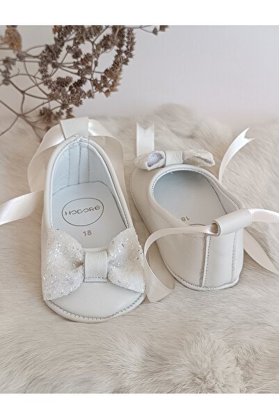 Hodore Perla Cream Stone Genuine Leather Baby Ballerina Shoes