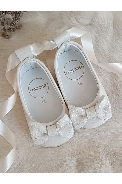 Hodore Perla Cream Stone Genuine Leather Baby Ballerina Shoes