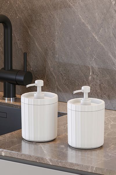 Pufwin Home Double XL Large Size 700ml Countertop Liquid Soap Dispenser Set Detergent Dispenser Shampoo Dispenser White