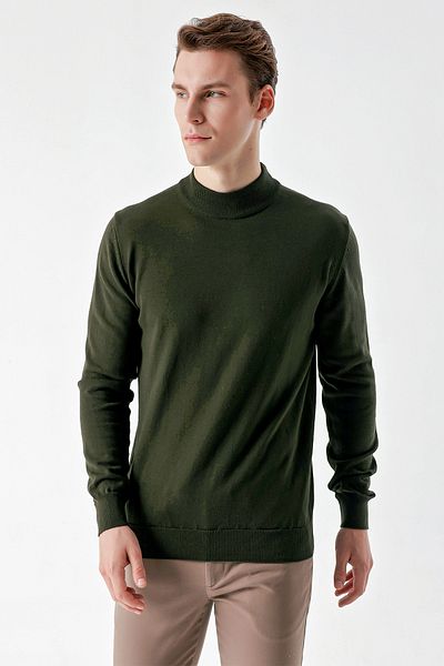 Morven Ανδρικά πλεκτά χακί Basic Half Turtleneck Dynamic Fit Relaxed Cut