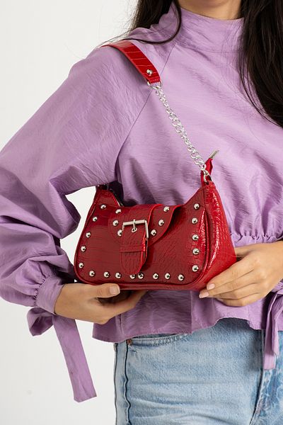 NBİBAGS Geantă neagră de mână și de umăr cu model de crocodil cu capse