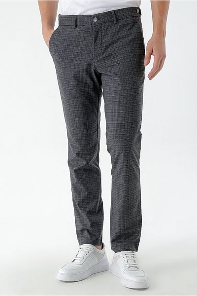 Morven Men's Smoked Polyviscon Trend Plaid Slim Fit Classic Trousers