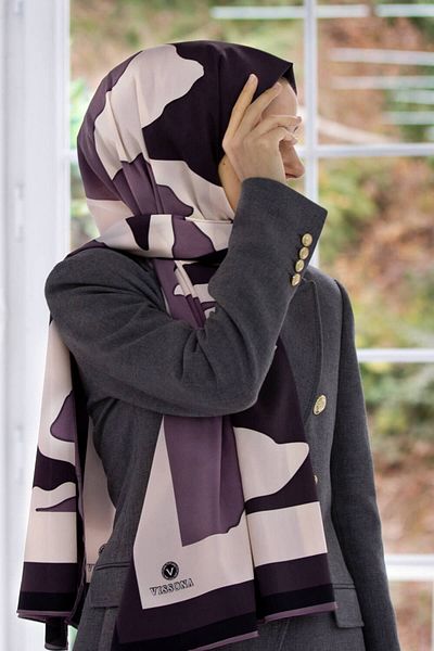 Vissona Γυναικείο πολυτελές μεταξωτό σάλι Medina Plum-1
