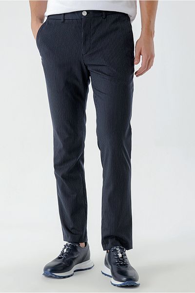 Morven Men's Navy Blue Polyviscon Trend Striped Slim Fit Classic Trousers
