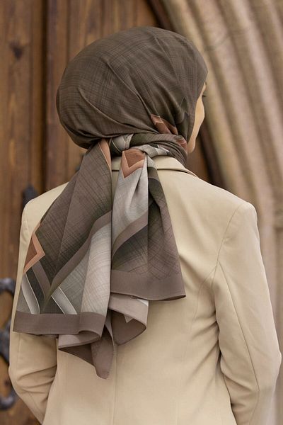 Vissona Πολυτελές Medina Silk με υφή πλακάκι με μοτίβο καφέ - μαύρισμα 75x195 Ανθεκτικό σάλι Moss Crepe Stitching T