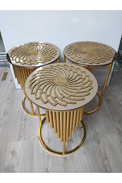 SEHARA 3 Adet Sehpa Örtüsü (sehpalar hariçtir)/33cm/simli Işıltılı Gold/suni Deri / Simleri Kesinlikle Dökülmez/yıkanabilir.