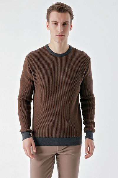 Morven Men's Anthracite Trend Vaniza Knitted Crew Neck Dynamic Fit Comfortable Cut Knitwear