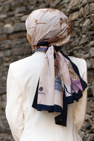 Vissona Γυναικείο σάλι Luxury Medina Silk Shawl Lilac Navy Blue