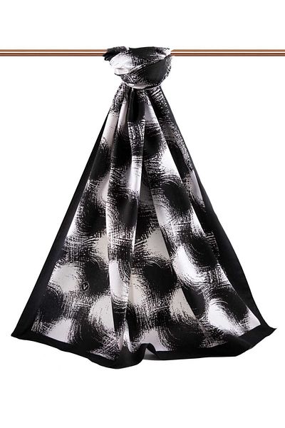 Vissona Luxury Medina Silk Geometric Pattern Μαύρο - Λευκό Χρώμα 75x195 Ανθεκτικό σάλι Moss Crepe Τύπος ραφής