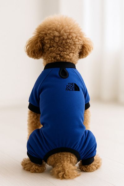 MPZ Pets Cat and Dog Outfit & Gown - Saks Blue 4 Leg Jumpsuit the Dog Face