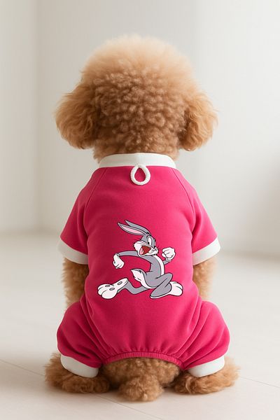 MPZ Pets Cat and Dog Outfit & Gown - Pink 4 Leg Jumpsuit Bugs Bunny