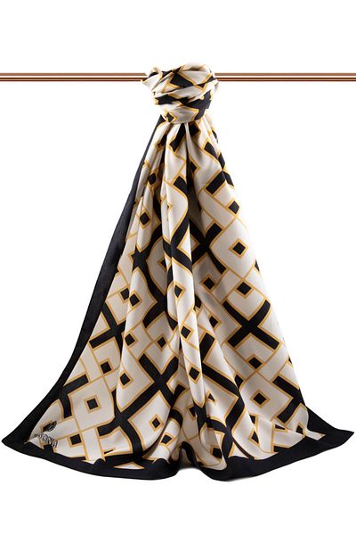 Vissona Πολυτελές Medina Silk Γεωμετρικό Μοτίβο Μαύρο Χρώμα 75x195 Ανθεκτικό Σάλι Moss Crepe Τύπος Ραπτικής Italian Di