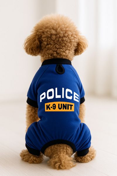 MPZ Pets Cat and Dog Outfit & Gown - Saks Blue 4 Leg Overalls Police K-9 Unit