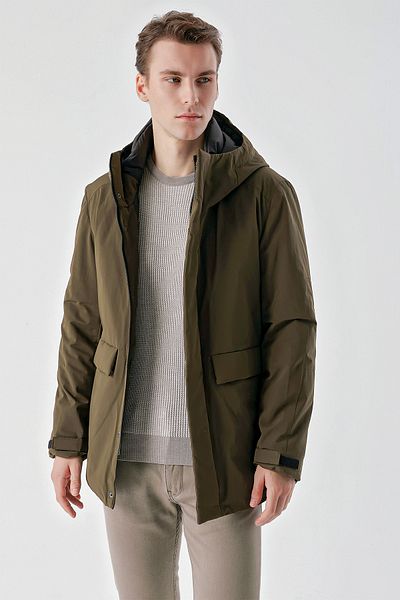 Morven Ανδρικό παλτό με κουκούλα Khaki Flora Dynamic Fit Relaxed Cut