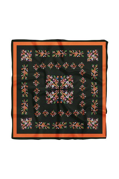 Modabutik B21 Women's Black Floral Patterned 50X50 Bandana Dg01579-22