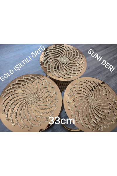 SEHARA 3 Adet Sehpa Örtüsü (sehpalar hariçtir)/33cm/simli Işıltılı Gold/suni Deri / Simleri Kesinlikle Dökülmez/yıkanabilir.