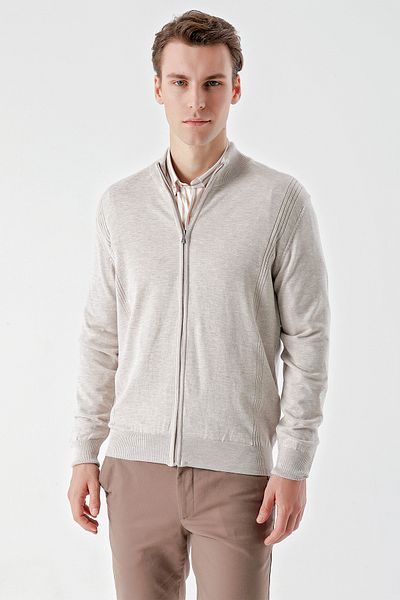 Morven Ανδρική ζακέτα με φερμουάρ σε μπεζ Trend Jacquard
