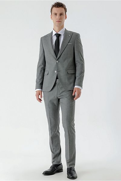 Morven Men's Black Patara Pattern Slim Fit Suit