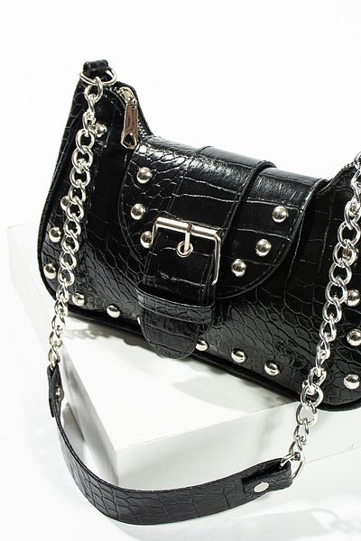 NBİBAGS Geantă neagră de mână și de umăr cu model de crocodil cu capse