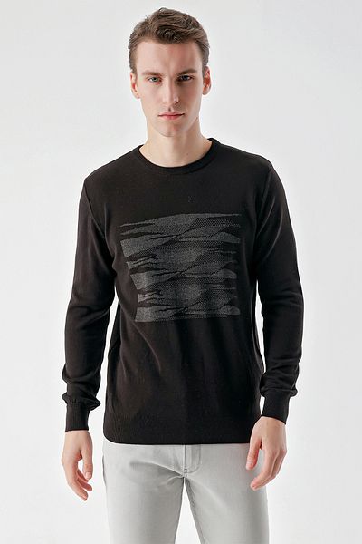 Morven Ανδρικό πλεκτό με μαύρη τάση με λαιμόκοψη Dynamic Fit Relaxed Cut