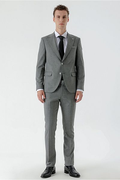 Morven Men's Black Patara Pattern Slim Fit Suit