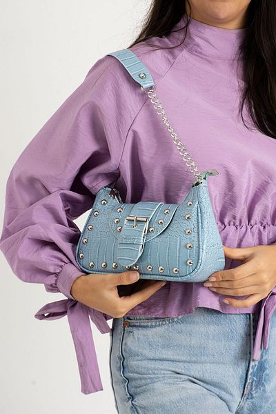 NBİBAGS Geantă neagră de mână și de umăr cu model de crocodil cu capse