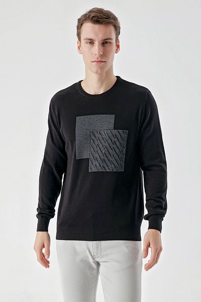 Morven Ανδρικό πλεκτό με μαύρη τάση Roman Crew Neck Dynamic Fit Relaxed Cut