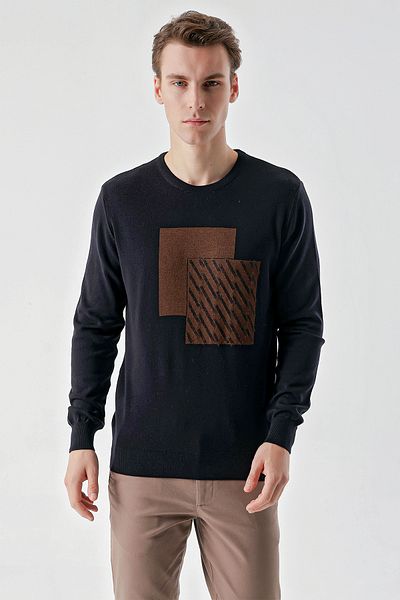 Morven Ανδρικά πλεκτά με λαιμόκοψη Navy Blue Trend Roman Crew Dynamic Fit Relaxed Cut