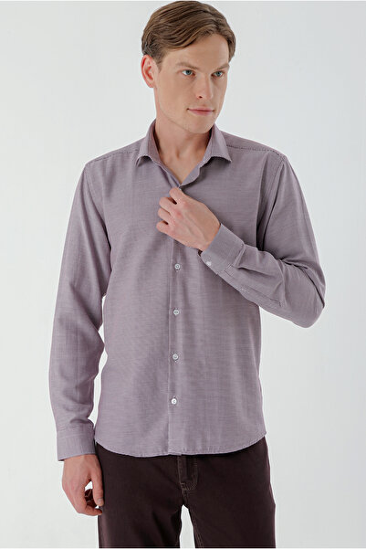 Morven Чоловіча бордова сорочка з принтом, італійським коміром та облягаючим кроєм