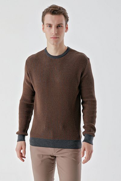 Morven Men's Anthracite Trend Vaniza Knitted Crew Neck Dynamic Fit Comfortable Cut Knitwear