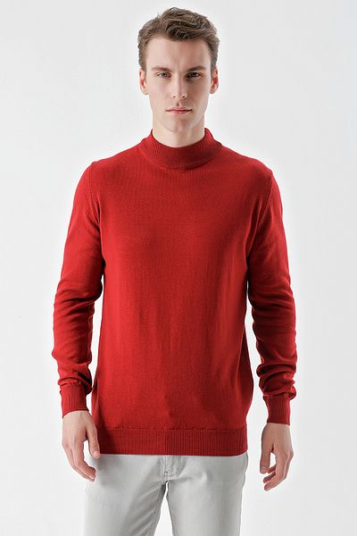 Morven Men's Red Basic Half Turtleneck Dynamic Fit Comfortable Cut Knitwear