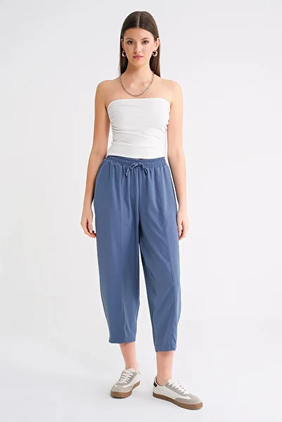 Mixray 4307 Women's Elastic Waist Piece Shalwar Trousers Indigo