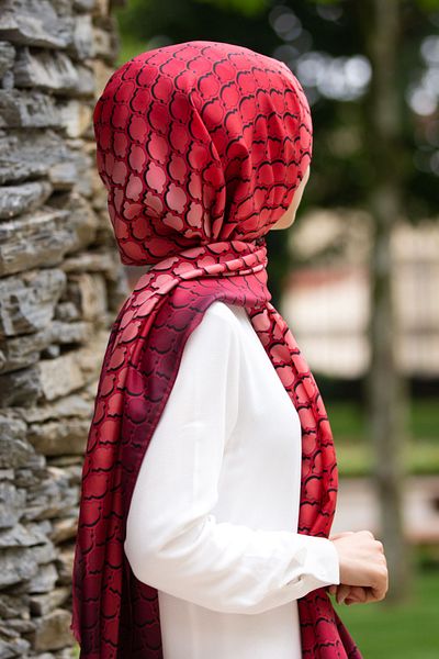 Vissona Γυναικείο Φρέσκο ​​Μεταξωτό Σάλι 90x210 Claret Red Pomegranate Flower