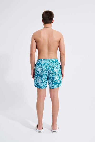 Machinist Green Men's Swim Shorts - Flowers Printed